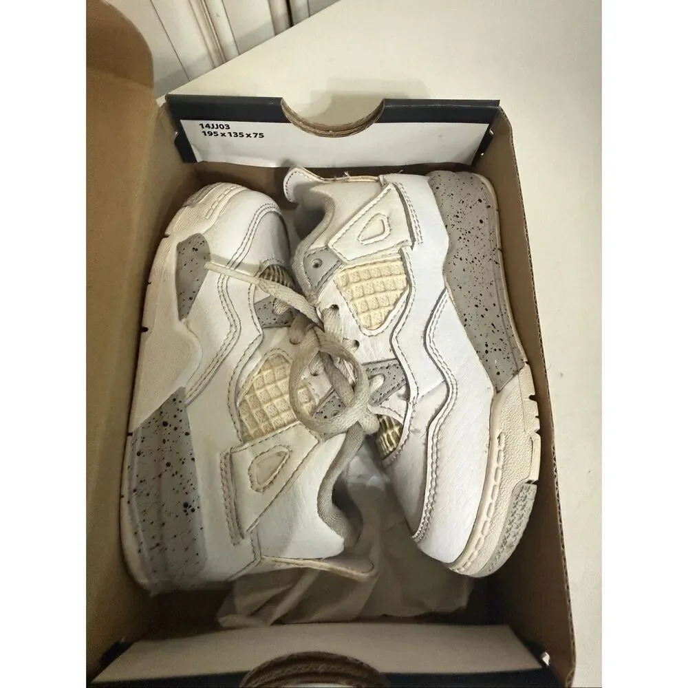 Air Jordan Toddler 4 Retro Leather Lace Up Sneaker Shoes White Oreo Size 7C